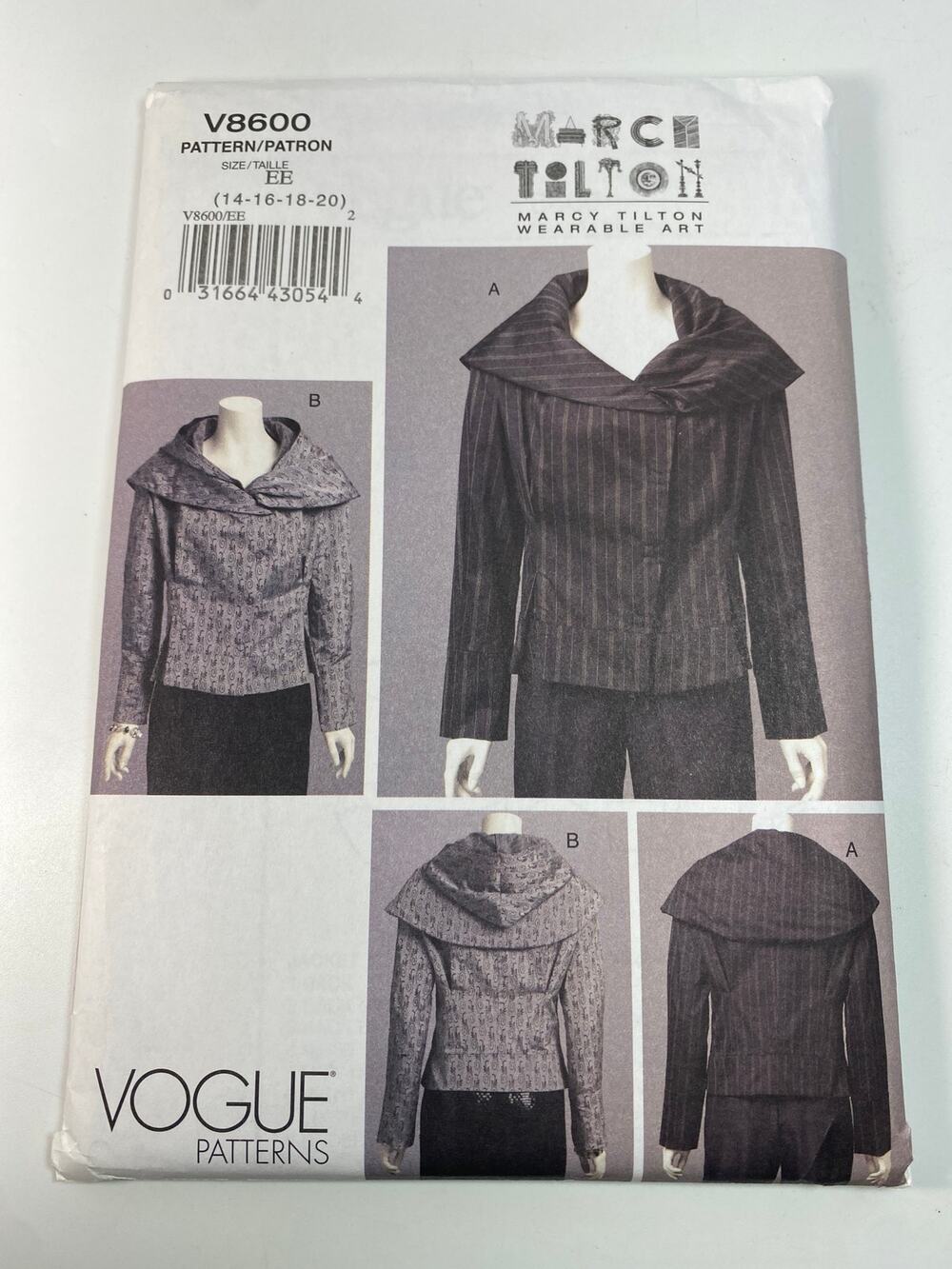 Vogue V8600 Marcy Tilton Hooded Jacket Sewing Pattern  6-12 UC FF OOP AvantGarde